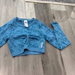 Gymshark Kids Textured Blue Long Sleeve Tee